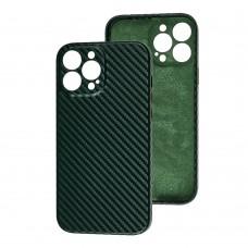 Чехол для iPhone 13 Pro Leather carbon Full camera зеленый