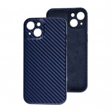 Чехол для iPhone 13 Leather carbon Full camera синий