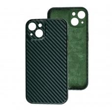Чехол для iPhone 13 Leather carbon Full camera зеленый