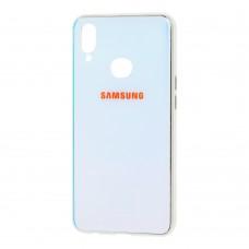 Чехол для Samsung Galaxy A10s (A107) Rainbow glass с лого голубой