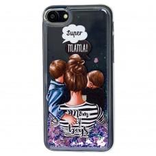 Чохол для iPhone 7 блискітки вода New "super mama with two sons"