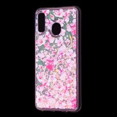 Чехол для Samsung Galaxy A20 / A30 Блестки вода розовый розовые цветы