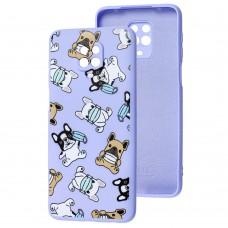 Чехол для Xiaomi Redmi Note 9s/9 Pro Wave Fancy dogs with a mask / light purple