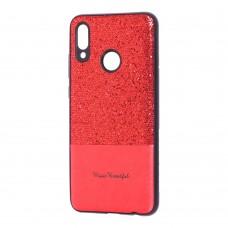 Чохол для Huawei P Smart 2019 Leather + блискітки червоний