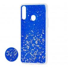 Чехол для Samsung Galaxy A20s (A207) Acrylic блестки + popsocket синий