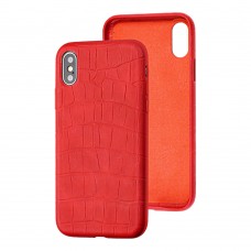 Чехол для iPhone X / Xs Leather croco full красный