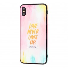Чехол для iPhone Xs Max glass "love never gives up"