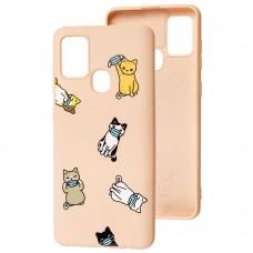 Чехол для Samsung Galaxy A21s (A217) Wave Fancy cats with a mask / pink sand