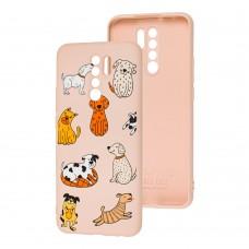Чохол для Xiaomi Redmi 9 Wave Fancy funny dogs / pink sand