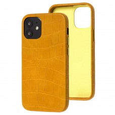 Чохол для iPhone 12 / 12 Pro Leather croco full жовтий