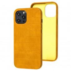 Чохол для iPhone 12 Pro Max Leather croco full жовтий