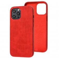 Чохол для iPhone 12 Pro Max Leather croco full червоний