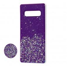 Чохол для Samsung Galaxy S10 (G973) блискітки + popsocket "фіолетовий"
