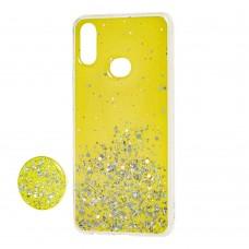 Чехол для Samsung Galaxy A10s (A107) блестки + popsocket "лимонный"