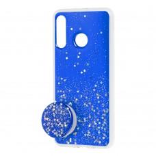 Чехол для Huawei P30 Lite Acrylic блестки + popsocket синий