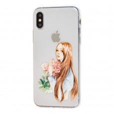Чохол силіконовий для iPhone X / Xs дівчина з квітами