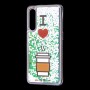 Чехол для Xiaomi Mi 9 Блестки вода светло-розовый "я люблю кофе"