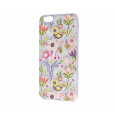 Чехол для iPhone 6 Plus матовый с принтом цветы и птичка