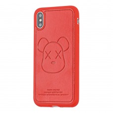 Чехол для iPhone X / Xs Kaws leather красный