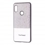 Чохол для Xiaomi Redmi Note 6 Pro Leather + блискітки сріблясті