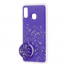 Чехол для Samsung Galaxy A20 / A30 Acrylic блестки + popsocket фиолетовый