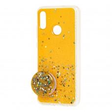 Чехол для Samsung Galaxy A20 / A30 Acrylic блестки + popsocket желтый