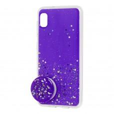 Чехол для Samsung Galaxy A10 (A105) блестки + popsocket "фиолетовый" 