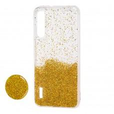 Чехол для Xiaomi Mi A3 / Mi CC9e Fashion блестки + popsocket "золотистый"