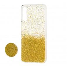 Чехол для Samsung Galaxy A50 / A50s / A30s Fashion блестки + popsocket золотистый
