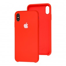 Чехол silicone case для iPhone Xs Max красный белое яблоко