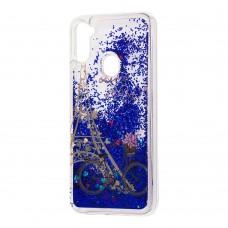 Чехол для Samsung Galaxy A11 / M11 Блестки вода new Эйфелева башня синий