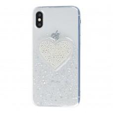 Чехол Diamond для iPhone X / Xs Hearts серебристый