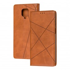 Чехол книжка Business Leather для Xiaomi Redmi Note 9s / 9 Pro коричневый