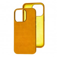 Чехол для iPhone 13 Leather croco full желтый