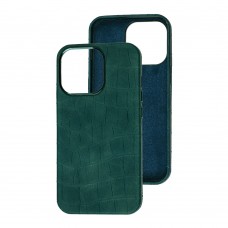 Чохол для iPhone 13 Leather croco full зелений