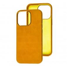 Чехол для iPhone 13 Pro Max Leather croco full желтый