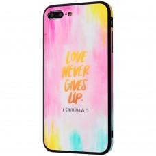 Чохол для iPhone 7 Plus / 8 Plus Glass "love never gives up"