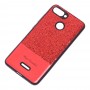 Чохол для Xiaomi Redmi 6 Leather + блискітки червоний