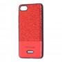 Чохол для Xiaomi Redmi 6A Leather + блискітки червоний