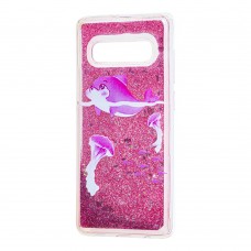 Чехол для Samsung Galaxy S10 (G973) Блестки вода "дельфин розовый"