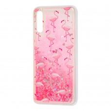 Чехол для Samsung Galaxy A70 (A705) Блестки вода розовый фламинго