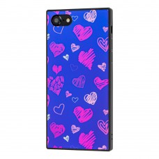 Чехол YCT для iPhone 7 / 8  прямоугольный розовый "сердца"