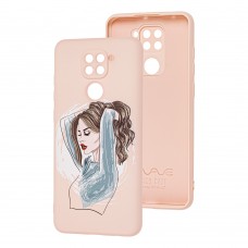 Чехол для Xiaomi Redmi Note 9 Wave Fancy red lips girl / pink sand