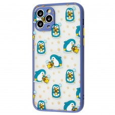 Чохол для iPhone 11 Pro Wave Cartoon penguins and dogs / lavender gray