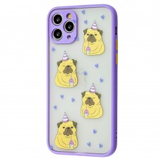 Чехол для iPhone 11 Pro Wave Cartoon birthday pug / light purple