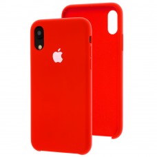 Чехол silicone case для iPhone Xr красный белое яблоко