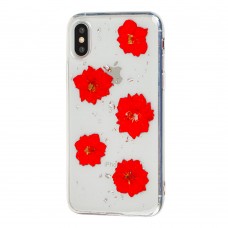 Чохол Nature Flowers для iPhone X / Xs гербарій червоні квіти