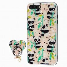 Чехол для iPhone 7 Plus / 8 Plus блестки print + popsocket "панда" 