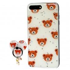 Чехол для iPhone 7 Plus / 8 Plus блестки print + popsocket "мишки" 