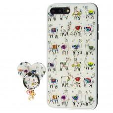 Чехол для iPhone 7 Plus / 8 Plus блестки print + popsocket "лама" 